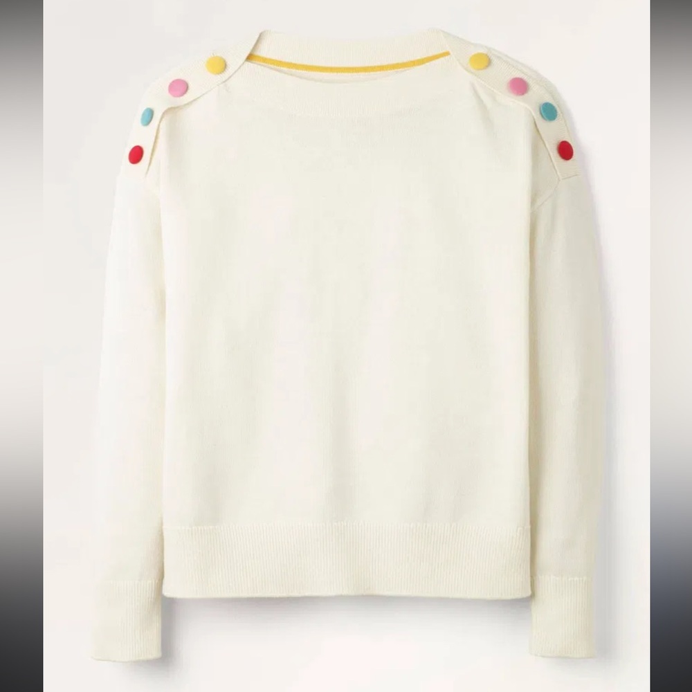 Boden Allendale Ivory Sweater with Colorful Buttons